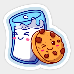 Cute Milk And Cute Cookies Cartoon Sticker